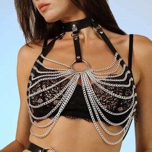 Black Chain Harness Bra Top New